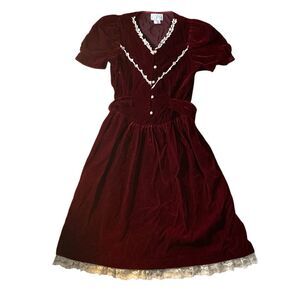 Vintage Red Velvet & Lace You Babes Girls 16 Holiday Christmas Victorian Dress